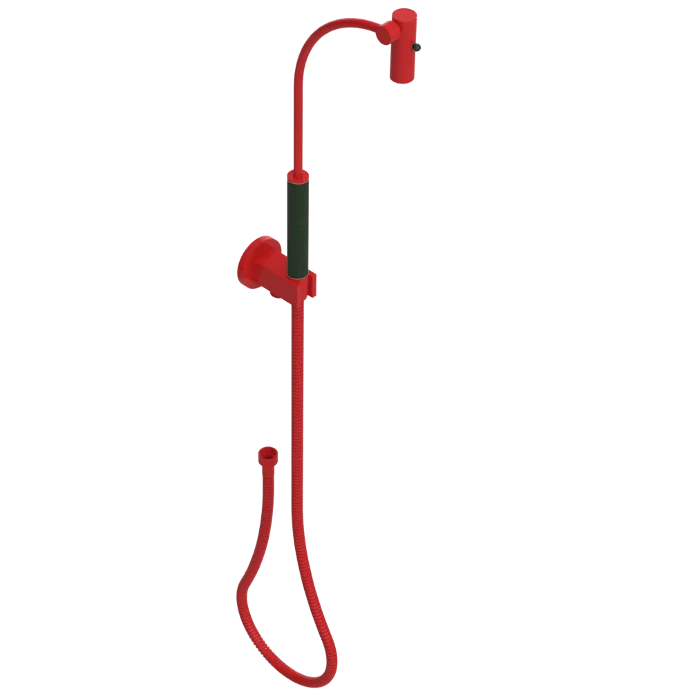 Rubinet Hand Held Shower Bidet with Extended Reach & Dual Function Spray Including Wall Bracket with Supply & Hose (Round) Red