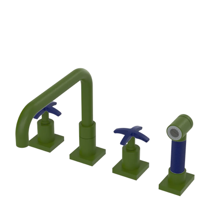 Rubinet Widespread Kitchen Set with Genesis Spout with Hand Spray Green Envy