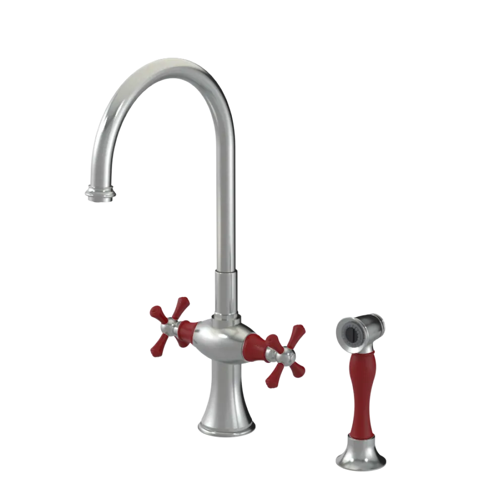 Rubinet Two Handle Single Hole Kitchen Set with Hand Spray Satin Nickel