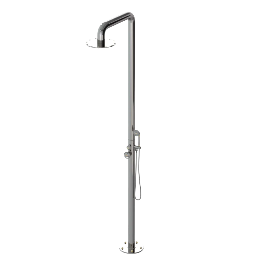 Rubinet Pressure Balance Outdoor Shower with Hand Held Shower & 10" Shower Head - 304 Stainless Steel Polished Nickel
