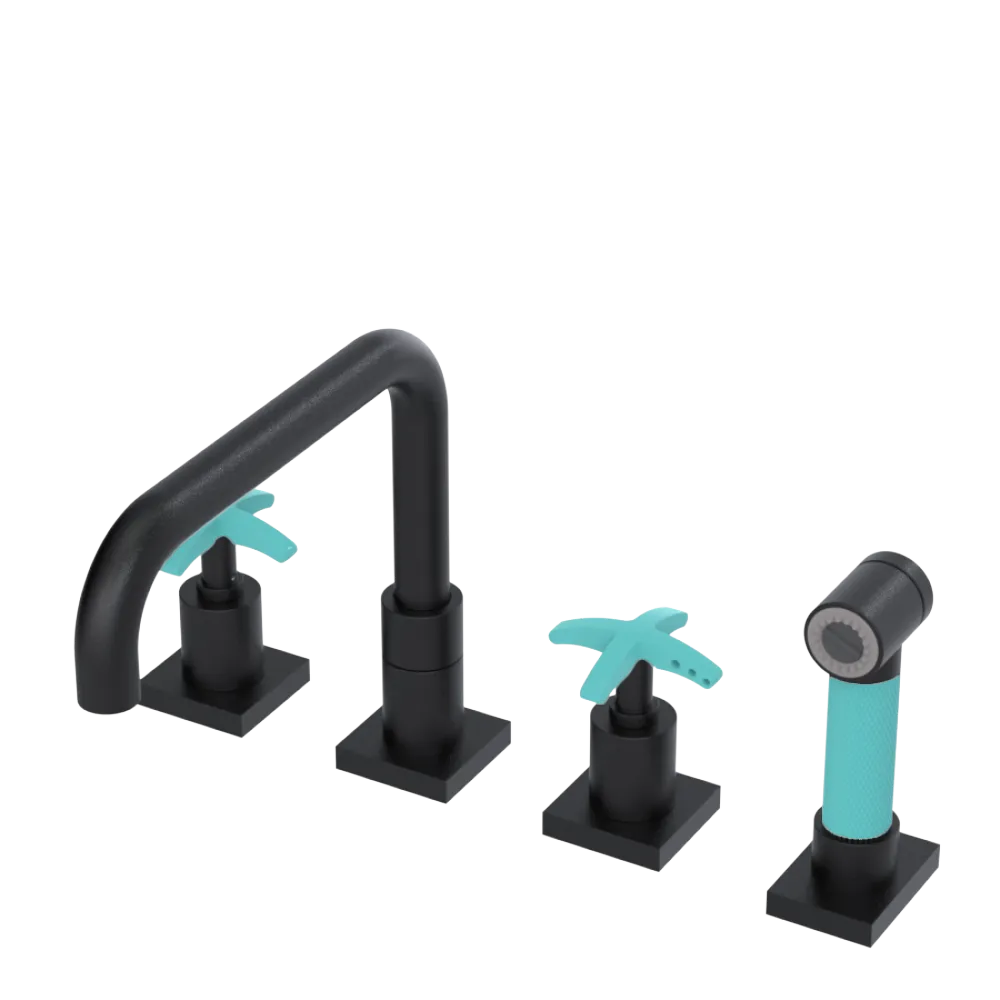 Rubinet Widespread Kitchen Set with Genesis Spout with Hand Spray Matt Black