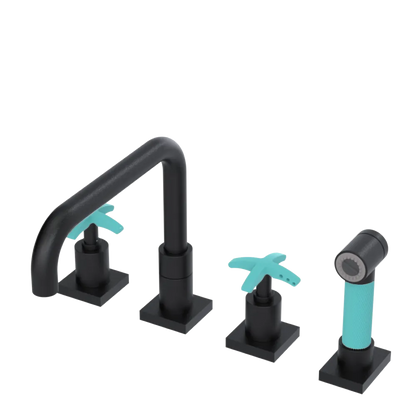 Rubinet Widespread Kitchen Set with Genesis Spout with Hand Spray Matt Black