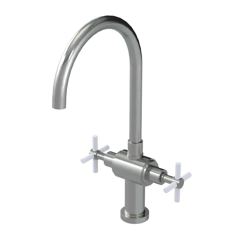 Rubinet Two Handle Single Hole Kitchen Set with LaSalle Spout Satin Nickel