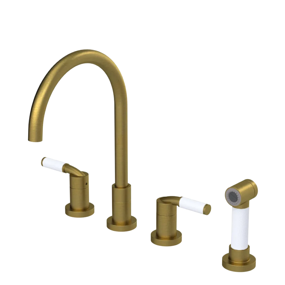 Rubinet Widespread Kitchen Set with Hand Spray Antique Brass Matt