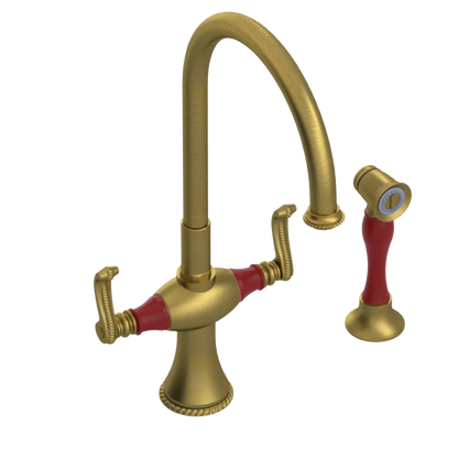 Rubinet Two Handle Single Hole Kitchen Set with Hand Spray Antique Brass Matt