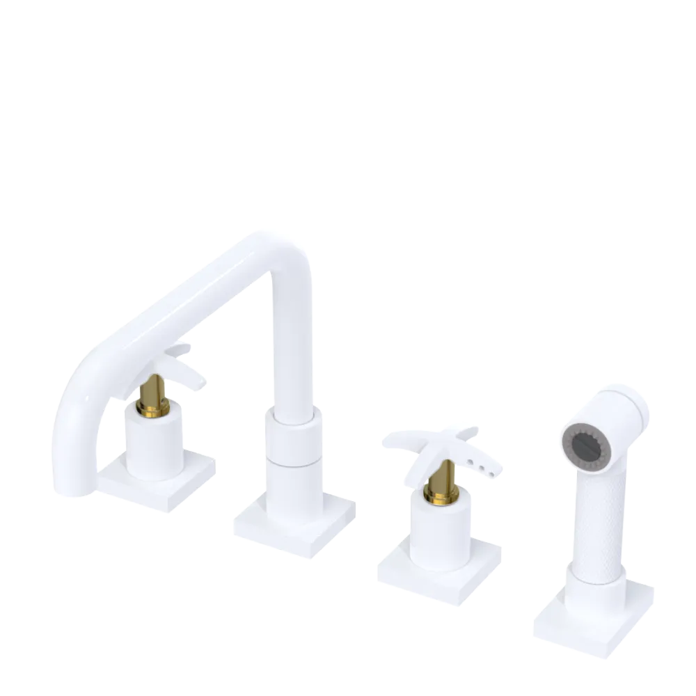 Rubinet Widespread Kitchen Set with Genesis Spout with Hand Spray White