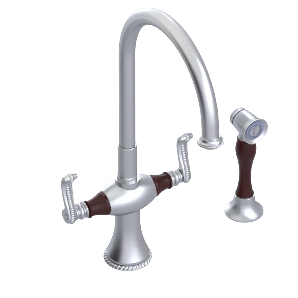Rubinet Two Handle Single Hole Kitchen Set with Hand Spray Satin Chrome