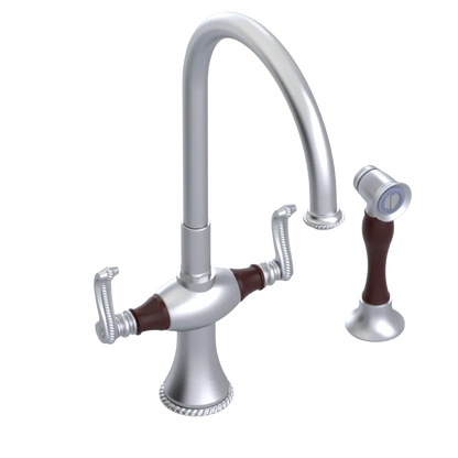 Rubinet Two Handle Single Hole Kitchen Set with Hand Spray Satin Chrome