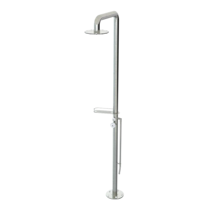 Rubinet Pressure Balance Outdoor Shower with Foot Rinse & 10" Shower Head (with shelf) - 304 Stainless Steel Satin Nickel