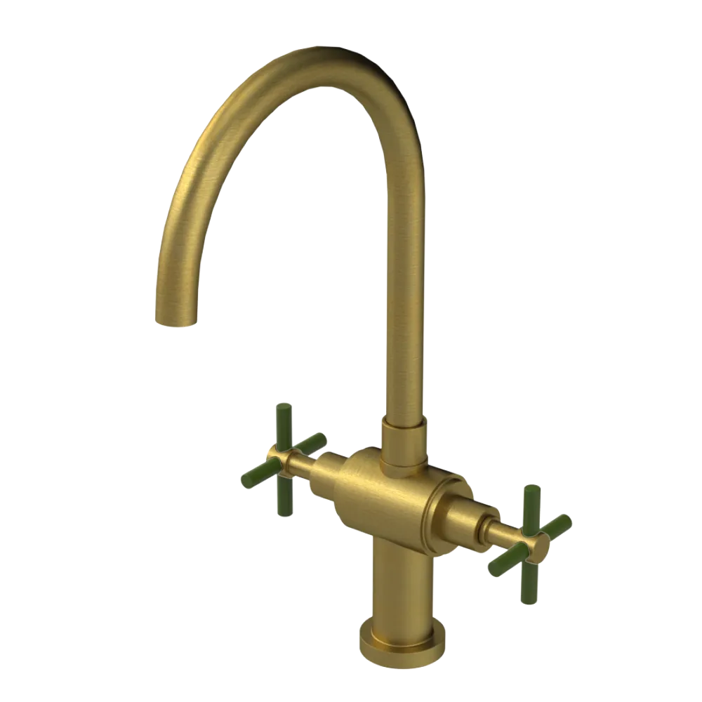 Rubinet Two Handle Single Hole Kitchen Set with LaSalle Spout Antique Brass Matt