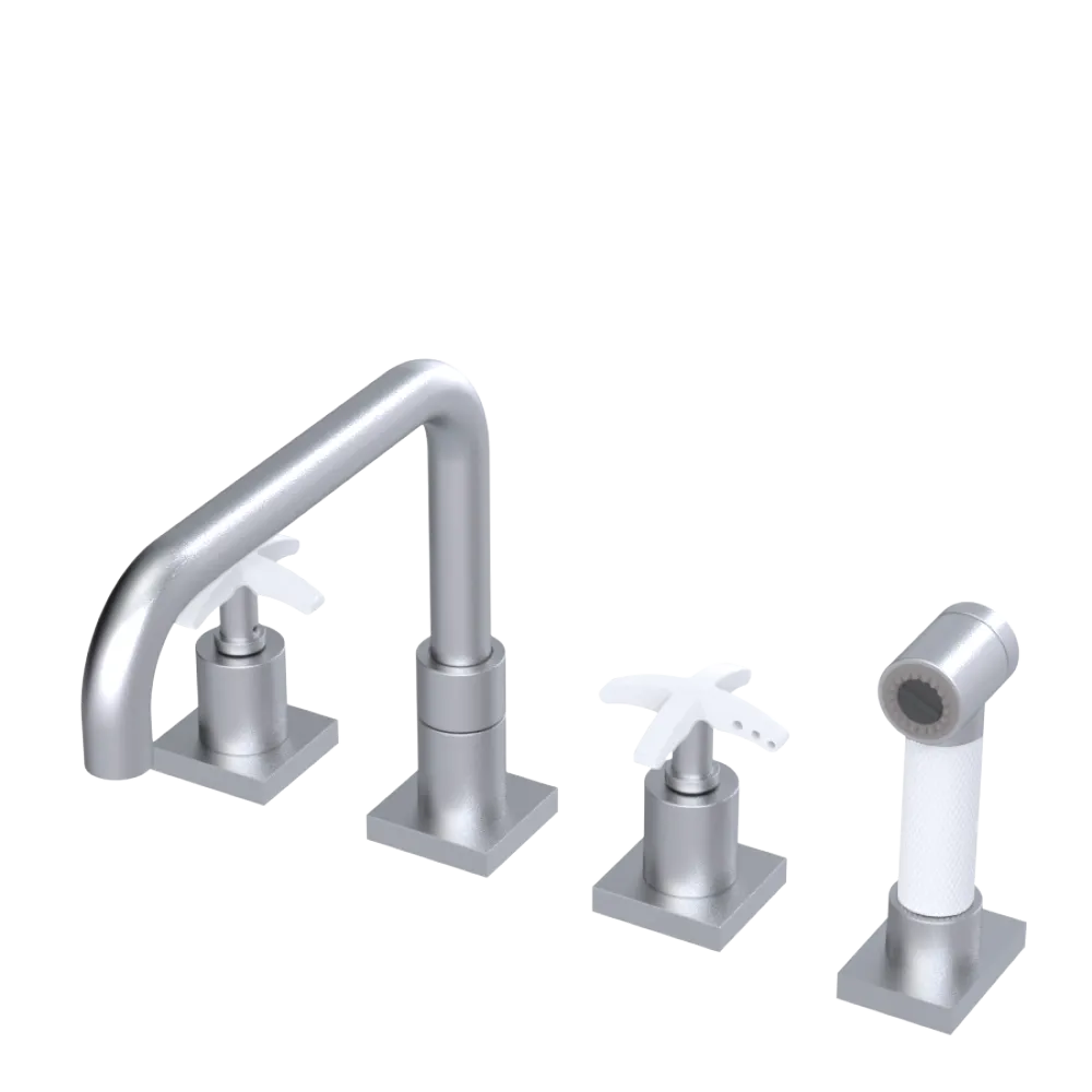 Rubinet Widespread Kitchen Set with Genesis Spout with Hand Spray Satin Chrome