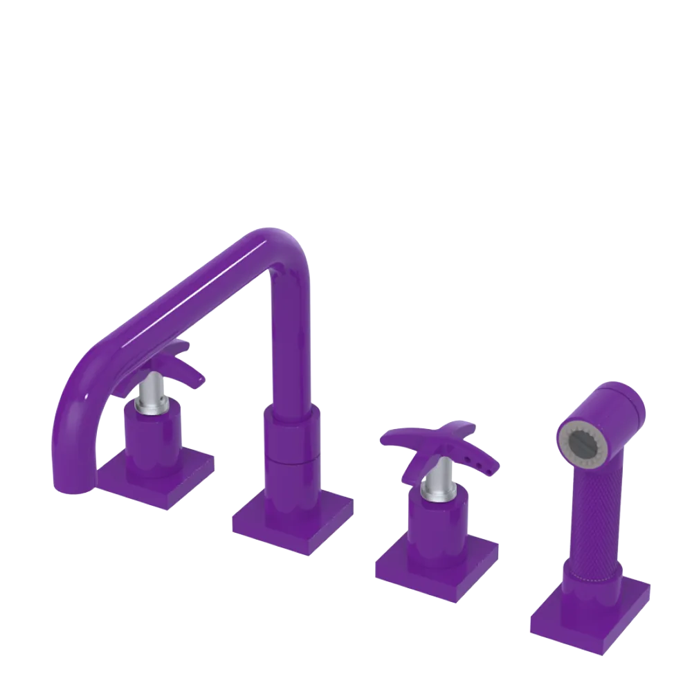 Rubinet Widespread Kitchen Set with Genesis Spout with Hand Spray Purple Haze