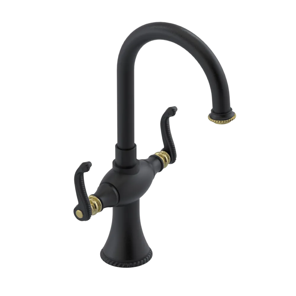 Rubinet Single Hole Dual Handle Lav. Set. (less drain) Matt Black