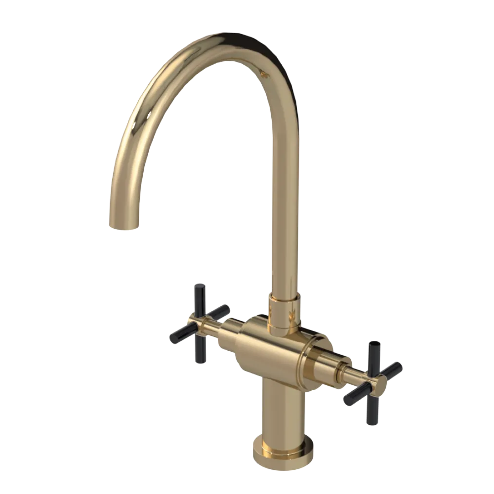Rubinet Two Handle Single Hole Kitchen Set with LaSalle Spout Gold