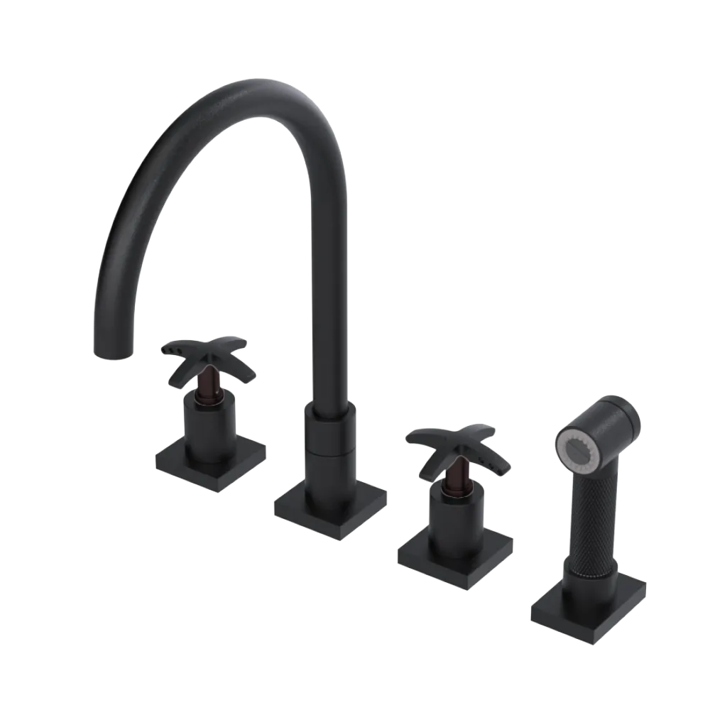 Rubinet Widespread Kitchen Set with Hand Spray Matt Black