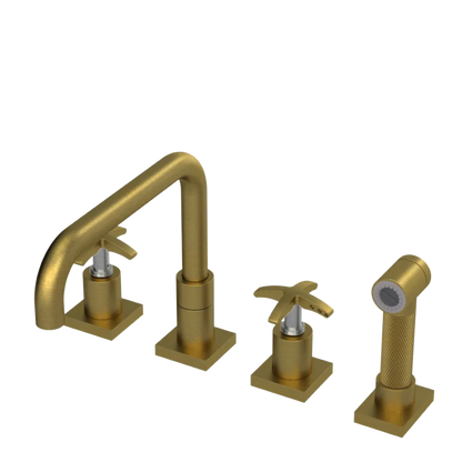 Rubinet Widespread Kitchen Set with Genesis Spout with Hand Spray Antique Brass Matt