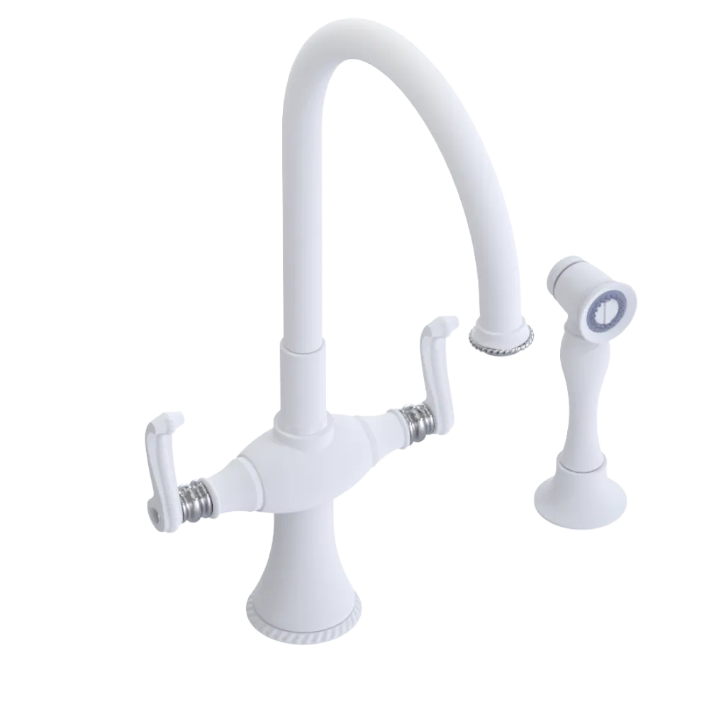 Rubinet Two Handle Single Hole Kitchen Set with Hand Spray Matt White