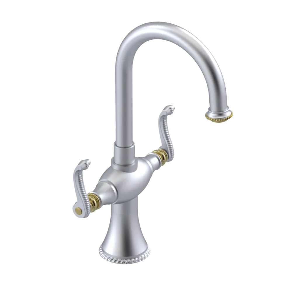 Rubinet Single Hole Dual Handle Lav. Set. (less drain) Satin Chrome