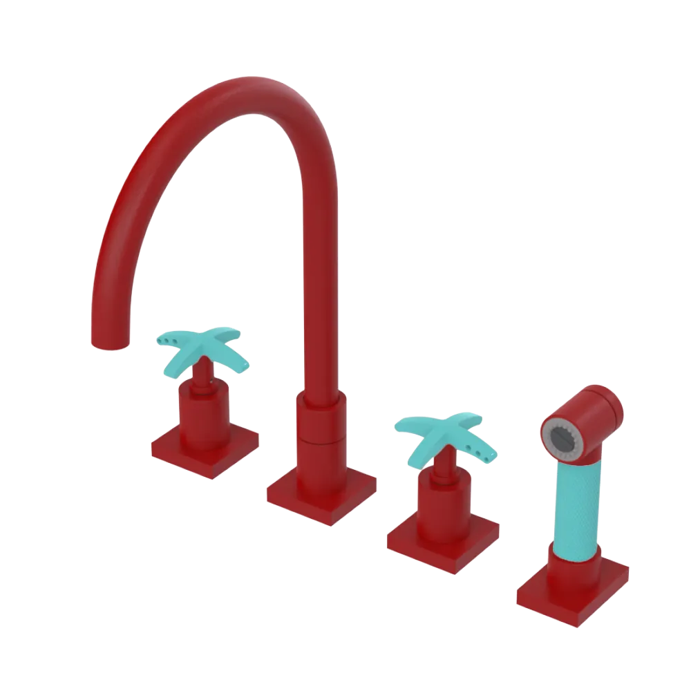 Rubinet Widespread Kitchen Set with Hand Spray Maroon