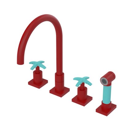 Rubinet Widespread Kitchen Set with Hand Spray Maroon