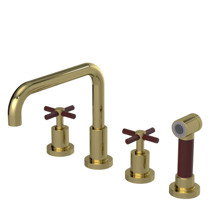 Rubinet Widespread Kitchen Set with Hand Spray Natural Brass