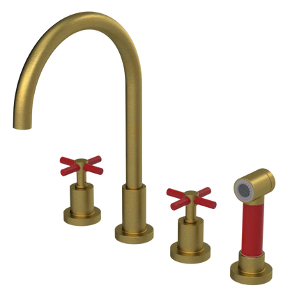 Rubinet Widespread Kitchen Set with LaSalle Spout with Hand Spray Antique Brass Matt