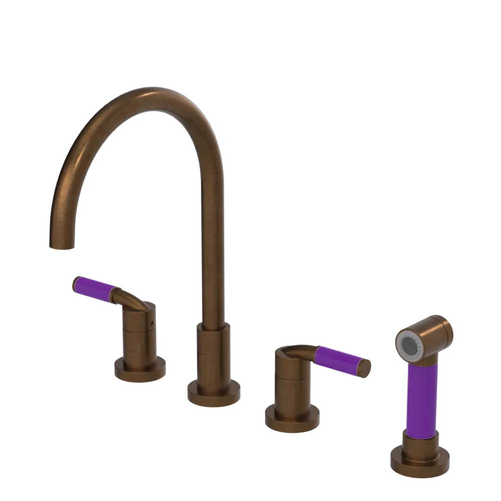 Rubinet Widespread Kitchen Set with Hand Spray Tuscan Brass