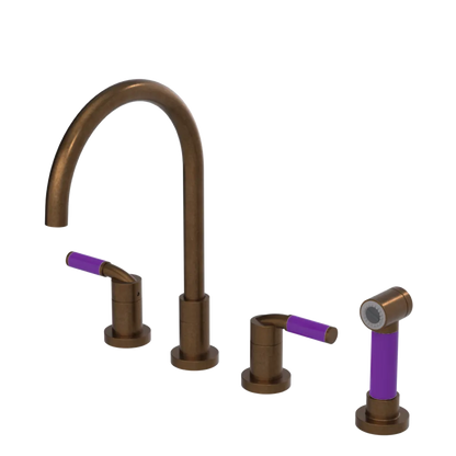 Rubinet Widespread Kitchen Set with Hand Spray Tuscan Brass