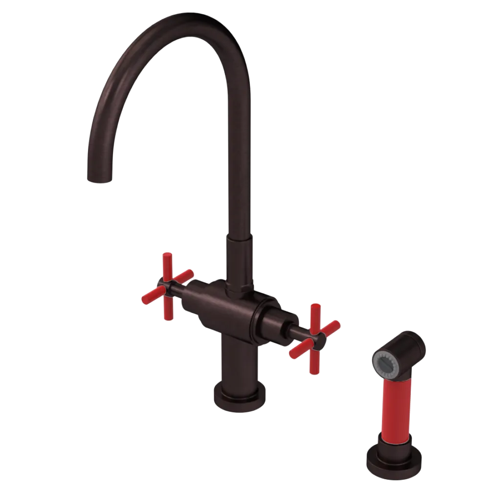 Rubinet Two Handle Single Hole Kitchen Set with LaSalle Spout with Hand Spray Oil Rubbed Bronze
