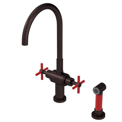 Rubinet Two Handle Single Hole Kitchen Set with LaSalle Spout with Hand Spray Oil Rubbed Bronze