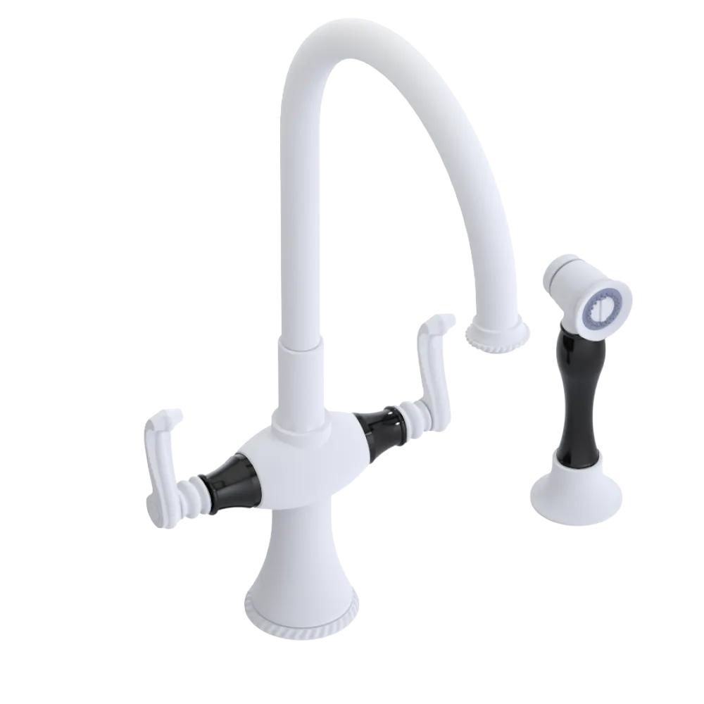 Rubinet Two Handle Single Hole Kitchen Set with Hand Spray Matt White