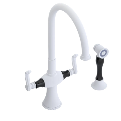 Rubinet Two Handle Single Hole Kitchen Set with Hand Spray Matt White