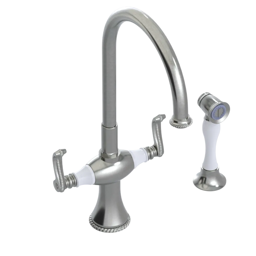 Rubinet Two Handle Single Hole Kitchen Set with Hand Spray Satin Nickel