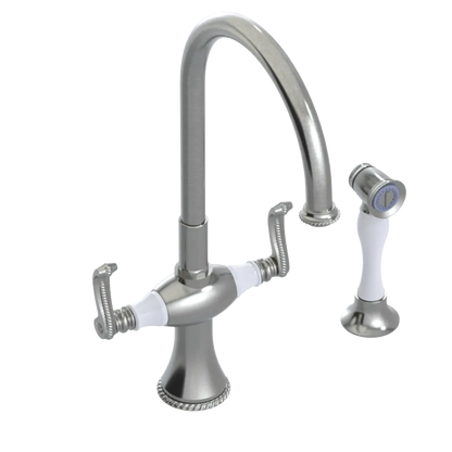 Rubinet Two Handle Single Hole Kitchen Set with Hand Spray Satin Nickel