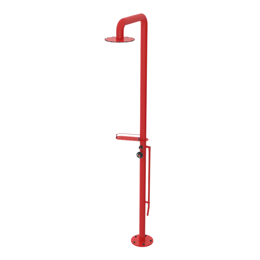 Rubinet Pressure Balance Outdoor Shower with Foot Rinse & 10" Shower Head (with shelf) - 304 Stainless Steel Red