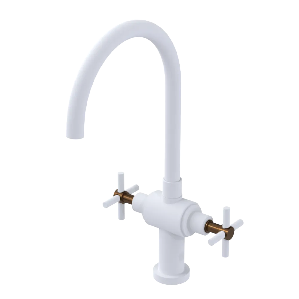 Rubinet Two Handle Single Hole Kitchen Set with LaSalle Spout Matt White