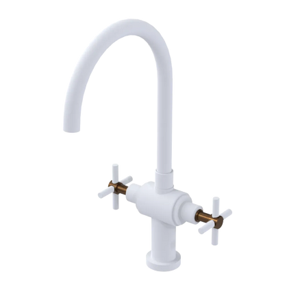 Rubinet Two Handle Single Hole Kitchen Set with LaSalle Spout Matt White