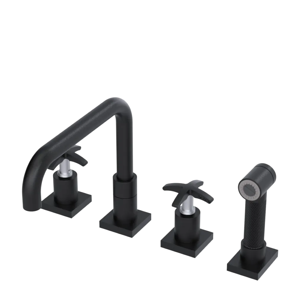 Rubinet Widespread Kitchen Set with Genesis Spout with Hand Spray Matt Black