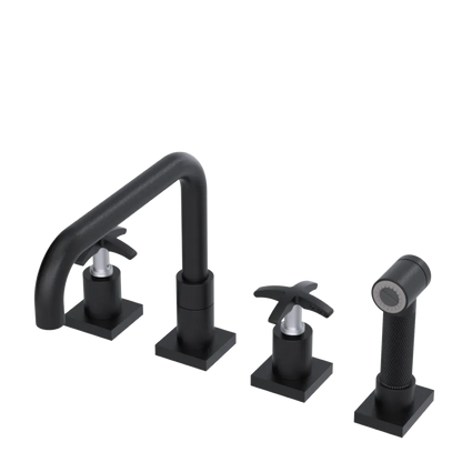 Rubinet Widespread Kitchen Set with Genesis Spout with Hand Spray Matt Black