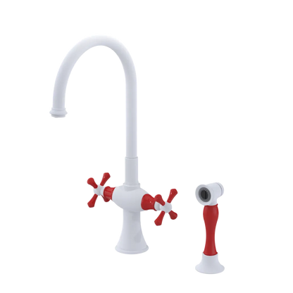 Rubinet Two Handle Single Hole Kitchen Set with Hand Spray Matt White