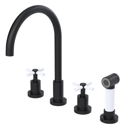Rubinet Widespread Kitchen Set with LaSalle Spout with Hand Spray Matt Black