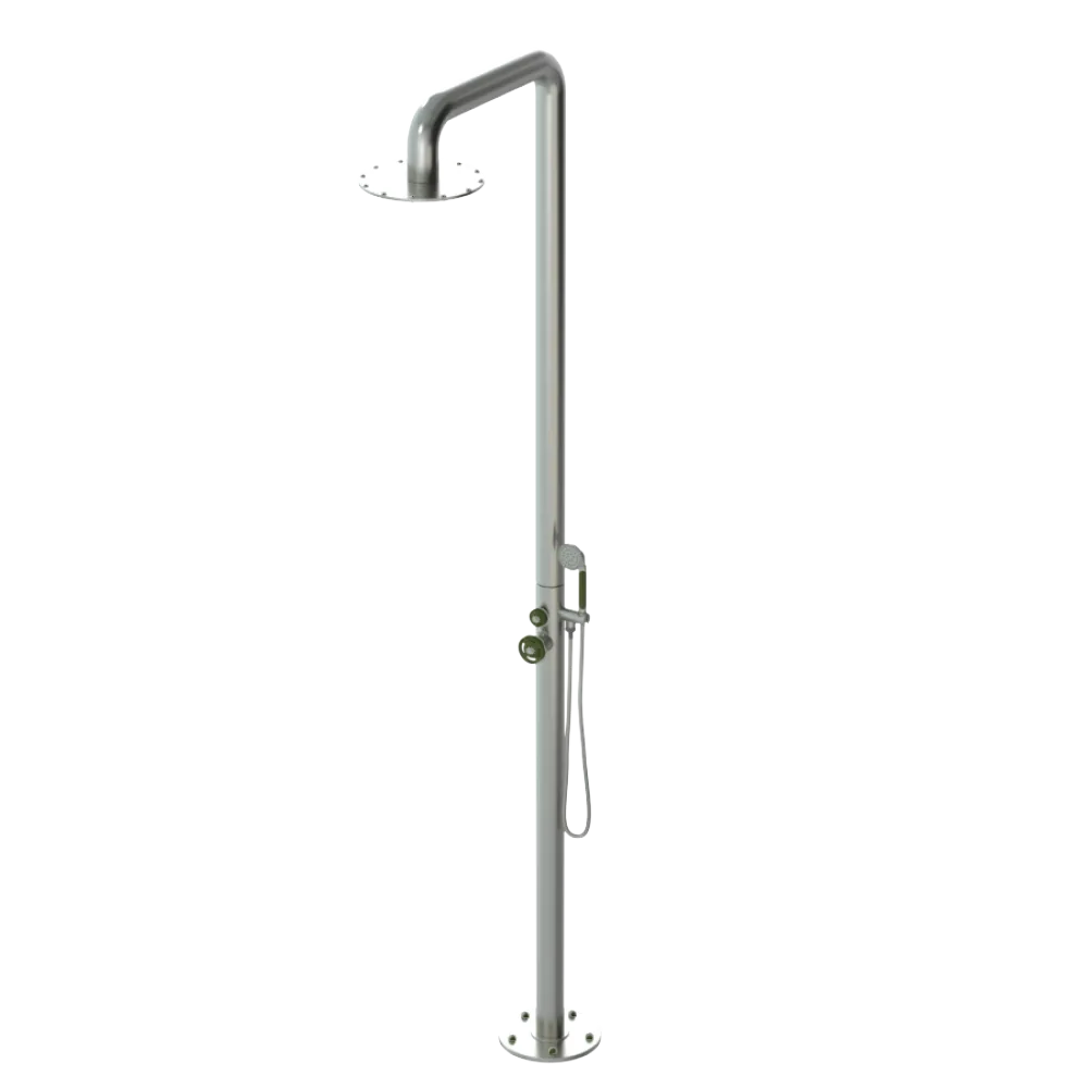 Rubinet Pressure Balance Outdoor Shower with Hand Held Shower & 10" Shower Head - 304 Stainless Steel Satin Nickel