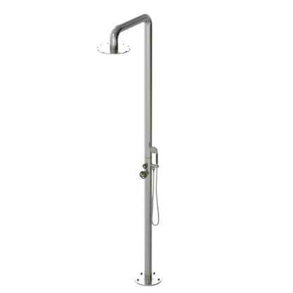 Rubinet Pressure Balance Outdoor Shower with Hand Held Shower & 10" Shower Head - 304 Stainless Steel Satin Nickel