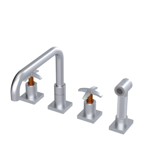 Rubinet Widespread Kitchen Set with Genesis Spout with Hand Spray Satin Chrome
