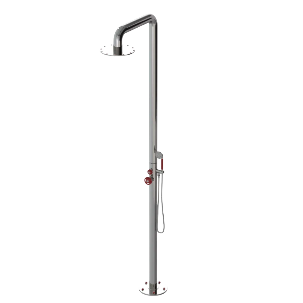 Rubinet Pressure Balance Outdoor Shower with Hand Held Shower & 10" Shower Head - 304 Stainless Steel Polished Nickel