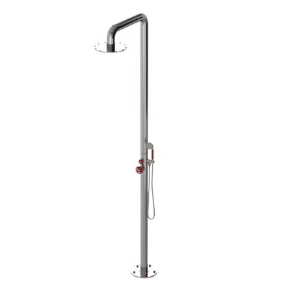 Rubinet Pressure Balance Outdoor Shower with Hand Held Shower & 10" Shower Head - 304 Stainless Steel Polished Nickel