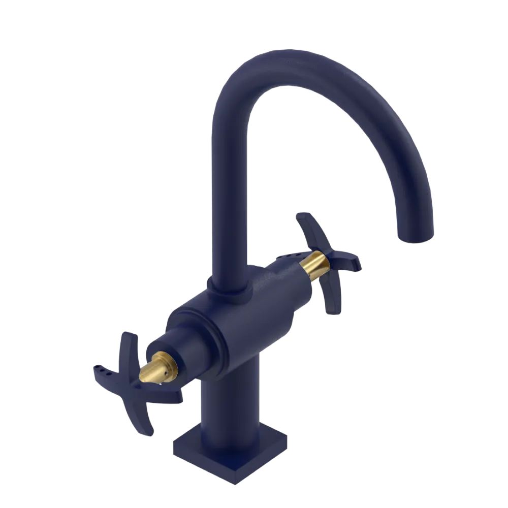 Rubinet Single Hole Dual Handle Lav. Set. (less drain) Midnight Blue
