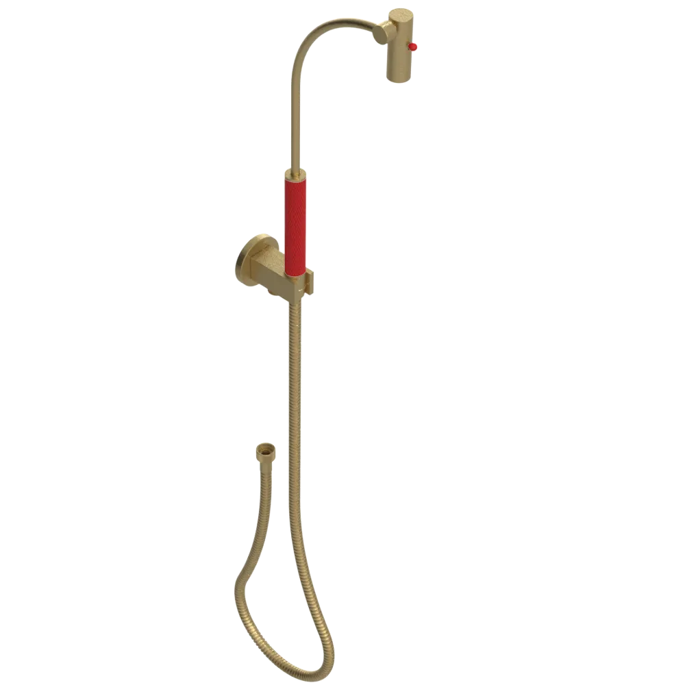 Rubinet Hand Held Shower Bidet with Extended Reach & Dual Function Spray Including Wall Bracket with Supply & Hose (Round) Satin Brass