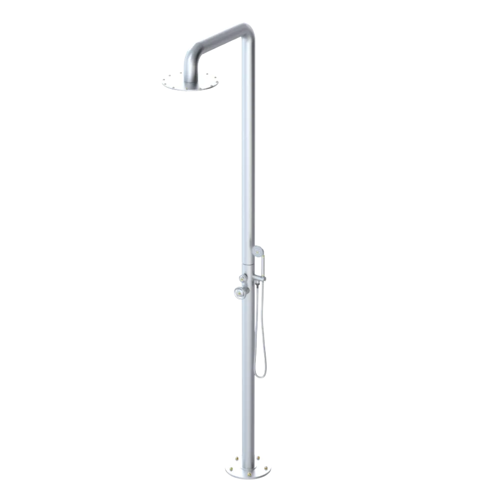 Rubinet Pressure Balance Outdoor Shower with Hand Held Shower & 10" Shower Head - 304 Stainless Steel Satin Chrome
