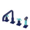 Rubinet Widespread Kitchen Set with Genesis Spout with Hand Spray Midnight Blue